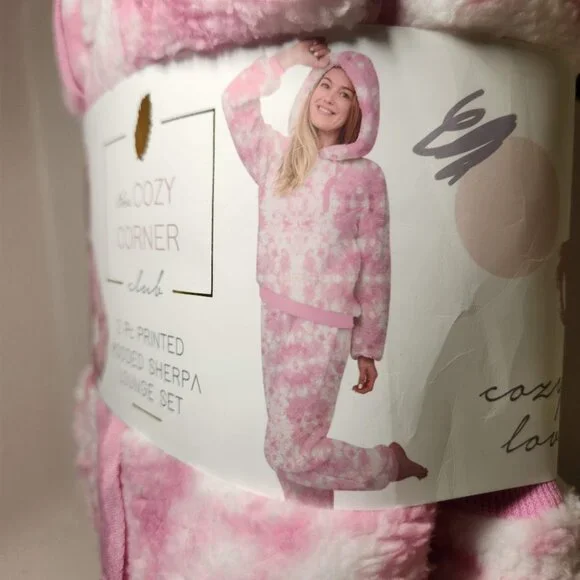 NEW Women's Pajama Gift Set PJs pajamas 2 Piece Hoodie hooded top Pants Pink Top - Picture 5 of 9